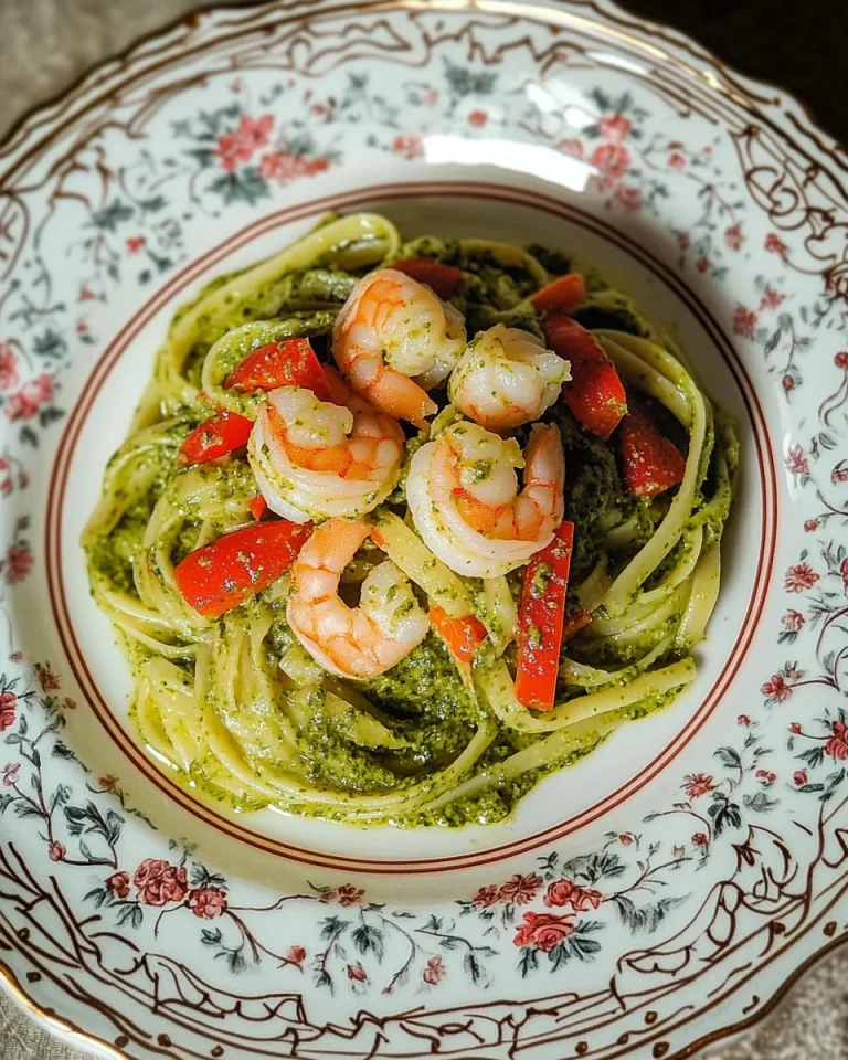 Linguine vongole, gamberetti e pesto